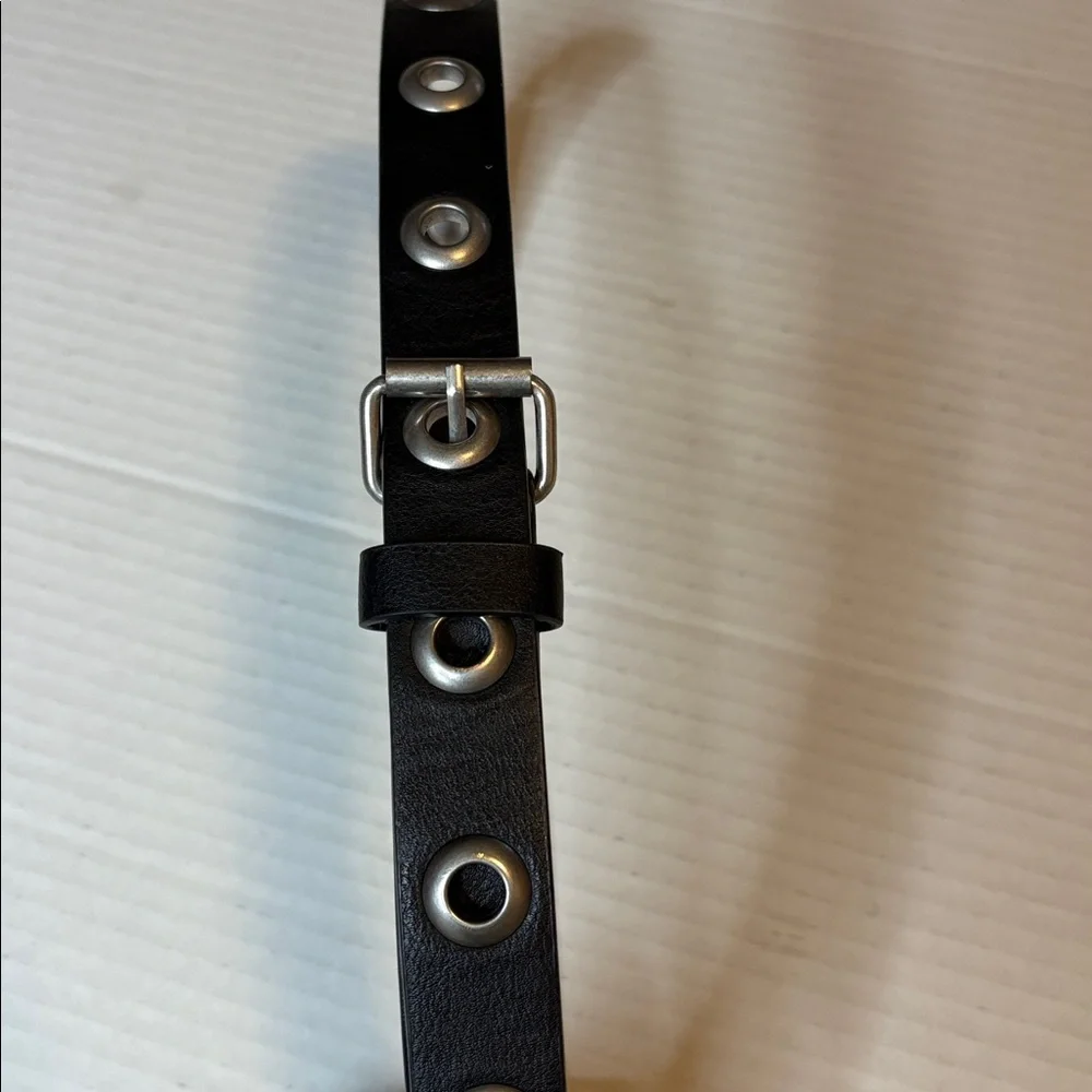 Vegan leather silver grommet black belt